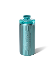 Ribbed 16oz Stainless Steel Logo Tumbler- Aqua