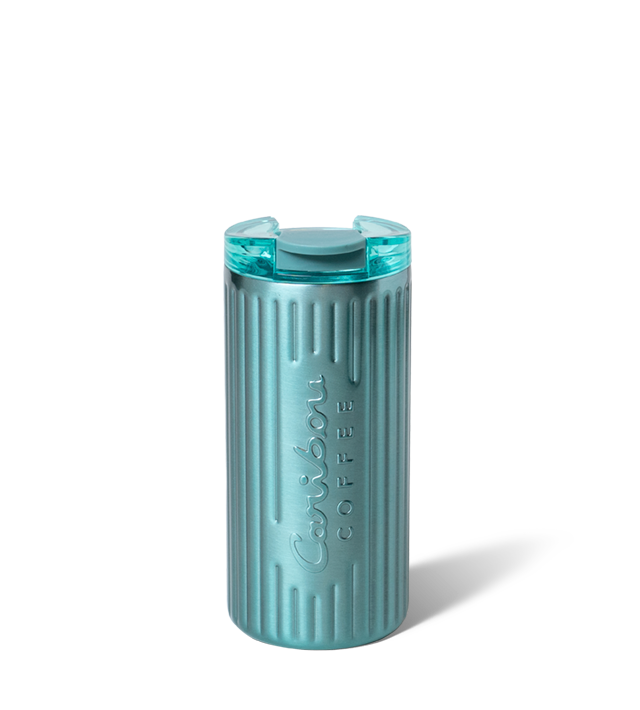 Ribbed 16oz Stainless Steel Logo Tumbler- Aqua